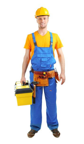 Portrait of young builder isolated on white - Fotografie, Obrázek