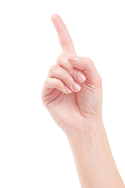 Mão com dedo indicador, isolada sobre fundo branco
 - Foto, Imagem