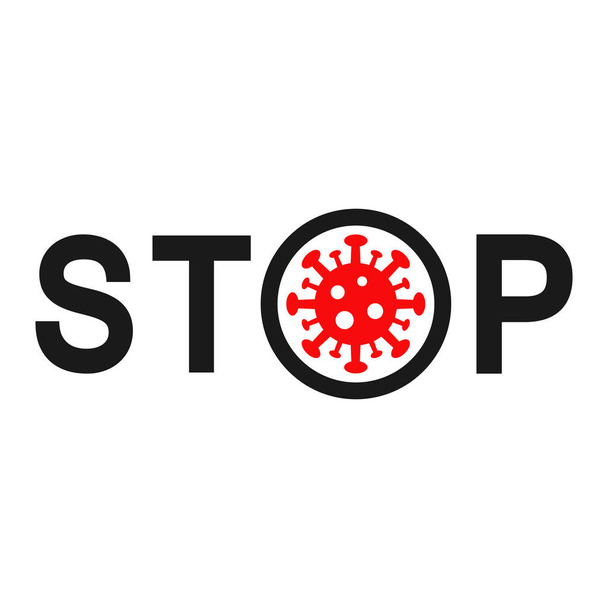 illustration of a stop sign hand with the image of a virus with text on a white background - ベクター画像