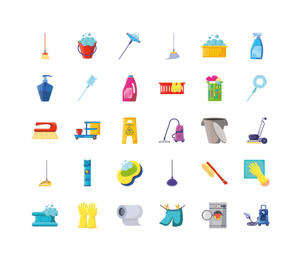 set of icons cleaning on white background - Vector, Image