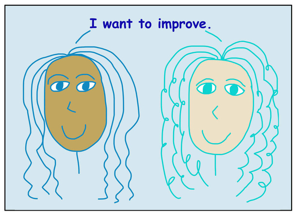 Kolorowa kreskówka dwóch uśmiechniętych, pięknych i zróżnicowanych etnicznie kobiet mówiąca, że chcę poprawić.  - Zdjęcie, obraz