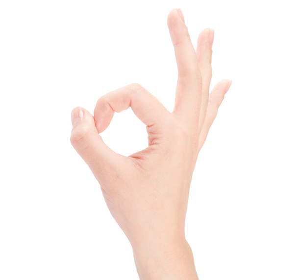 Hand OK sign isolated on white background - Foto, afbeelding