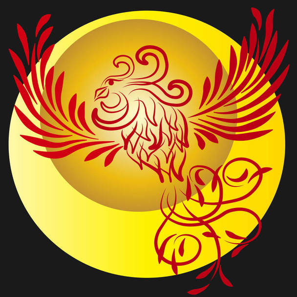Red Phoenix with yellow moon logo.  - Wektor, obraz