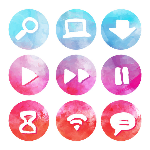 Purple and blue set of round watercolor icons - Vecteur, image