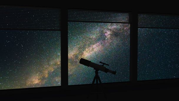 Le télescope contre le ciel étoilé nocturne
 - Photo, image
