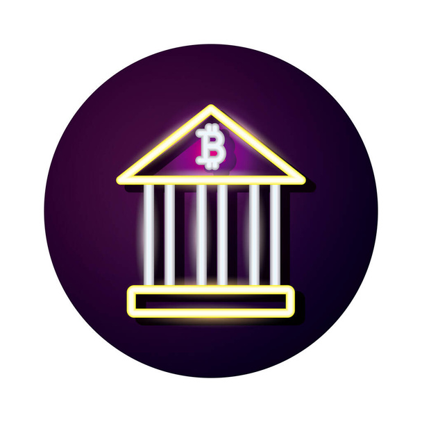 bank building with bitcoin crypto currency neon style - Vector, Image