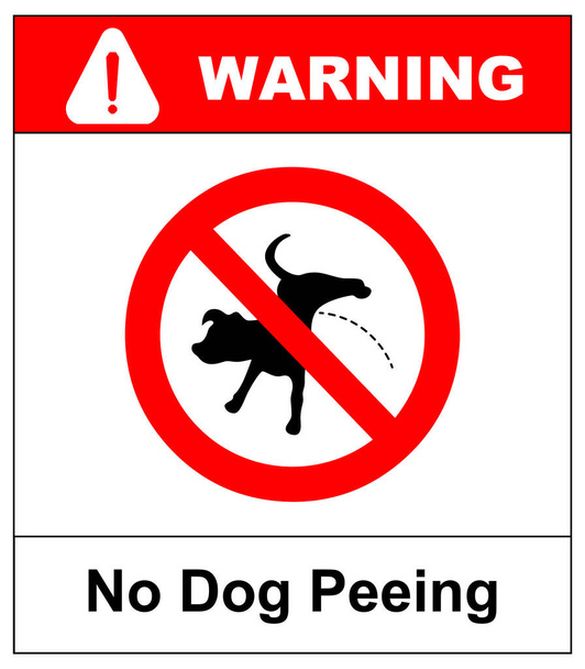 Señal prohibida de advertencia de que ningún perro orine. Ilustración vectorial aislada en blanco. Símbolo de prohibición roja para lugares públicos. No hay icono de perro meando
 - Vector, Imagen