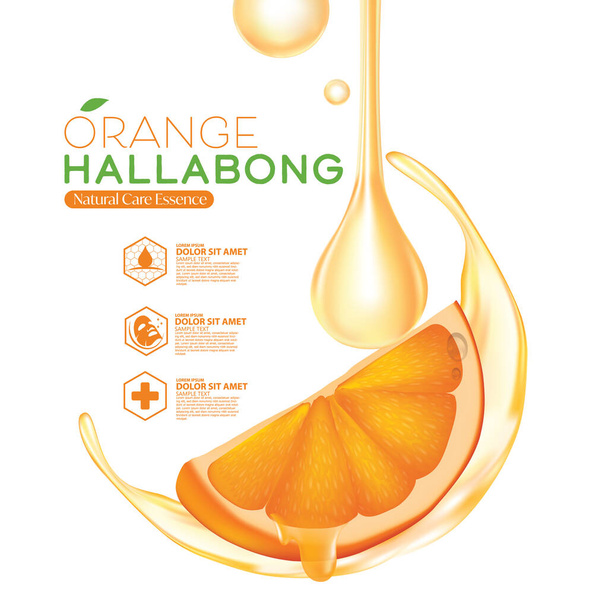 Jeju Island Orange Hallabong Βιταμίνη ορού Ενυδάτωση Φροντίδα του δέρματος Καλλυντικό. - Διάνυσμα, εικόνα