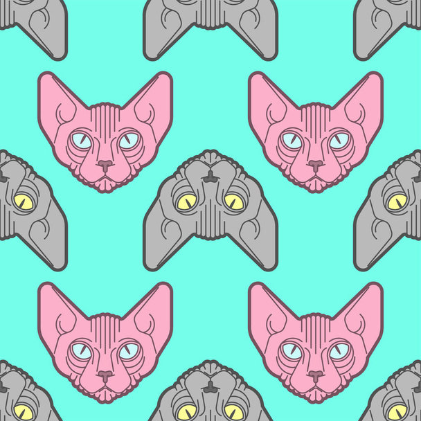 Sphynx cat pattern seamless. Pet background. Home animal texture. vector ornament - Vector, Image