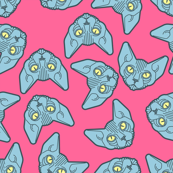Sphynx cat pattern seamless. Pet background. Home animal texture. vector ornament - Vecteur, image