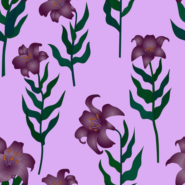 Seamless pattern with beautiful lilies - ベクター画像