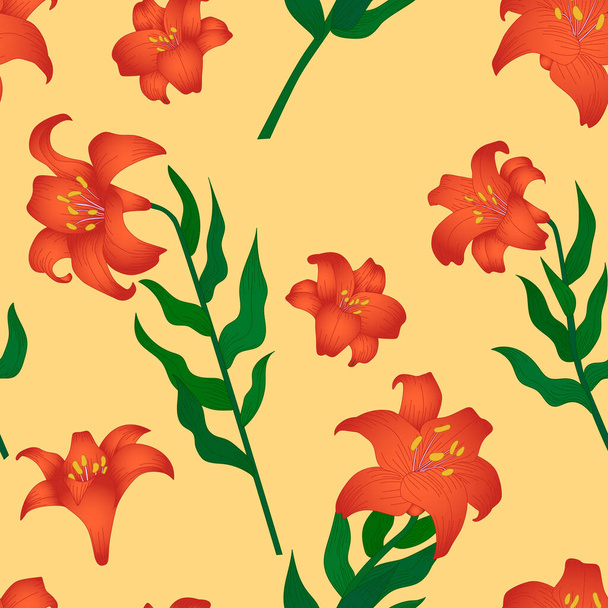 Seamless pattern with beautiful lilies - Vektör, Görsel