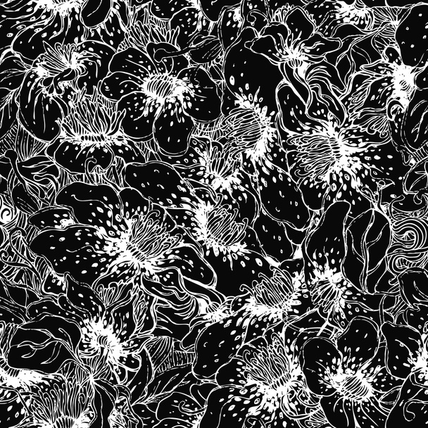 Seamless black and white floral pattern - Vetor, Imagem
