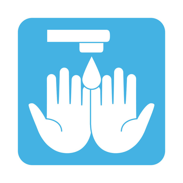 covid 19 coronavírus prevenção mãos água gota faucet bloco estilo ícone
 - Vetor, Imagem