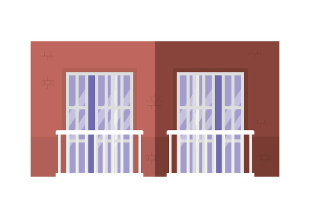 Isolierte Fenster mit Balkonen außerhalb des braunen Gebäudevektordesigns - Vektor, Bild