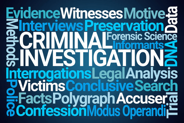 Bűnügyi nyomozás Word Cloud kék háttér - Fotó, kép