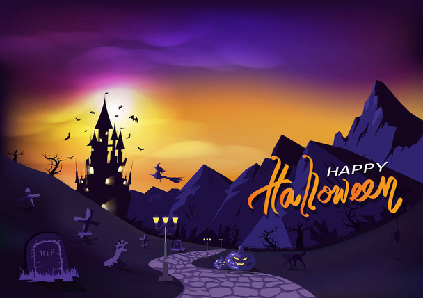 Happy Halloween, fantasy poster invitation, greeting card, background vector illustration - Vector, Image