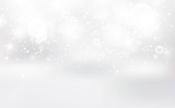 Biały Bokeh, abstrakcyjne tło, srebrne gwiazdy migające rozproszyć luksus ozdobić na Boże Narodzenie zima sezonowe wakacje wektor - Wektor, obraz