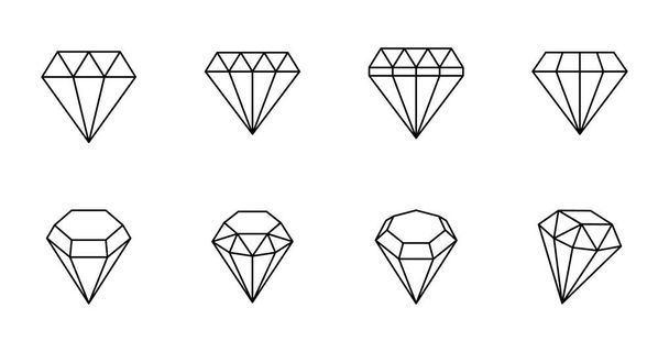 Gyémánt vektor ikon. Gyűjteménye 8 szerkeszthető stroke ikonok. Különböző formájú gyémántok. Tervezési elemek, logó, a siker szimbóluma a gazdagság és a hírnév. - Vektor, kép