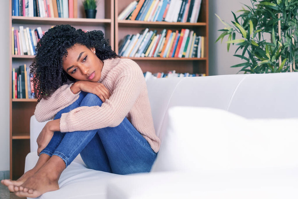 Sad young black woman portrait feeling negative emotions - Photo, Image