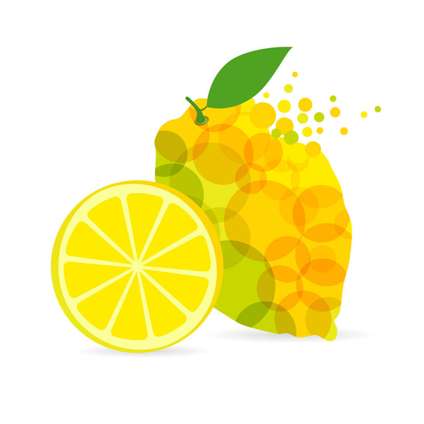 Limon logoti konsepti. Turunçgil meyvesi logosu, reklam fikri, beyaz arka plan. Moda kabarcık stili işareti, yaratıcı sembol. Soyut grafik tasarım şablonu. Tişört parlak sarı renkli elementler. - Vektör, Görsel