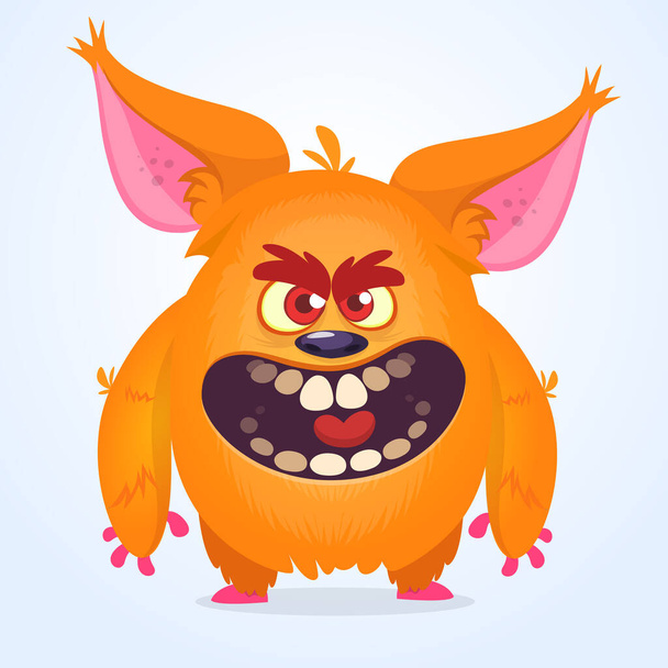 Cute cartoon monster. Vector troll or gremlin character. Halloween design - Vektör, Görsel