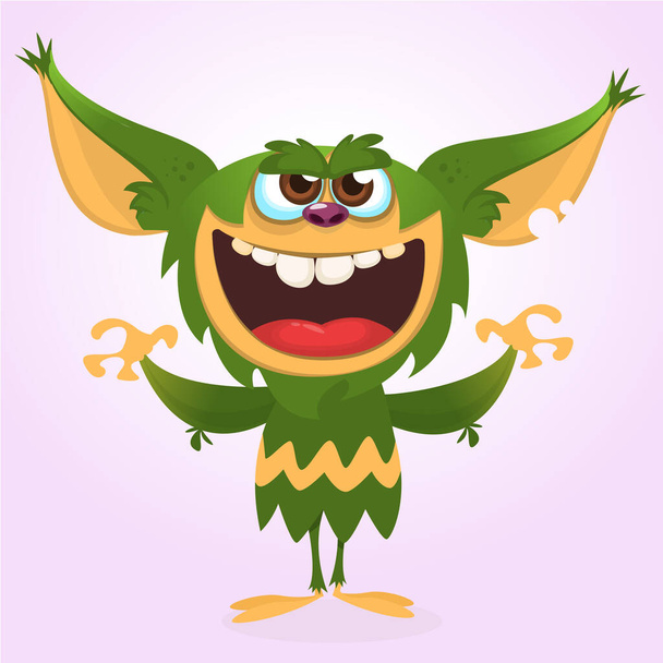 Cartoon happy monster. Vector illustration of green  monster isolated. Halloween design - Vektor, Bild