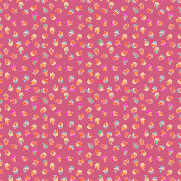 Cupcake patroon achtergrond. Vector illustratie. Naadloos. Cupcake vector patroon. Gelukkige verjaardag cupcake achtergrond in oranje, neutraal en roze. Muffin. - Vector, afbeelding