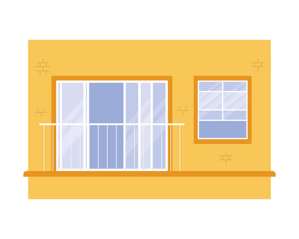 Elszigetelt ablak és erkély kívül sárga épület vektor tervezés - Vektor, kép