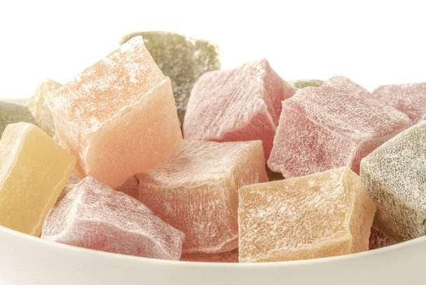 closeup colorful assortment of Turkish delights over white  - Photo, Image