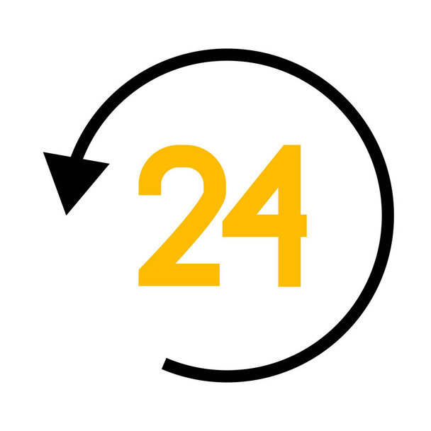 24 órás szolgáltatás szimbólum és nyíl ikon, félvonal félig színes stílus - Vektor, kép