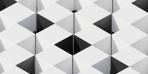 Mosaico blanco y negro azulejos patrón de cubo geométrico
 - Foto, imagen