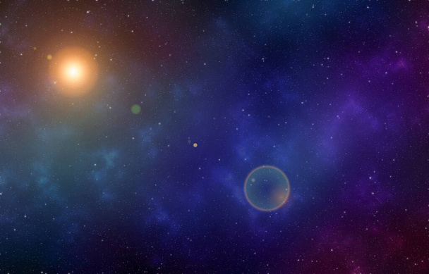 Fondo espacial estrellado del cielo nocturno con nebulosa en el espacio profundo y destello de la lente
. - Foto, imagen