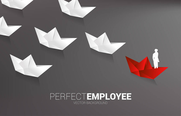 Silhouette üzletember piros origami papírhajó vezető a fehér. Üzleti koncepció a vezetői és jövőkép misszióról. - Vektor, kép