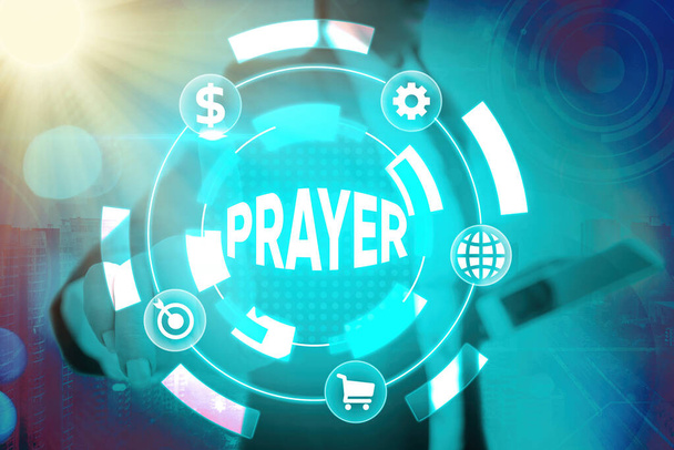 Conceptual hand writing showing Prayer. Business photo showcasing solemn request for help or expression of thanks addressed to God. - Photo, Image