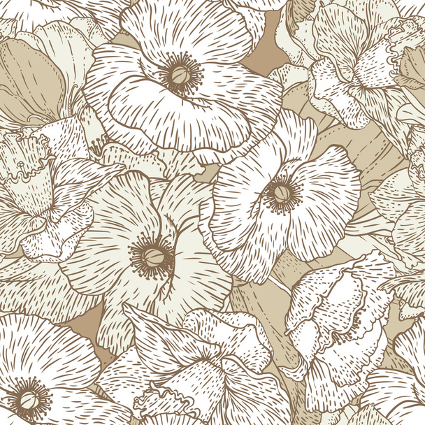 Seamless pattern with poppy flowers - Vektör, Görsel