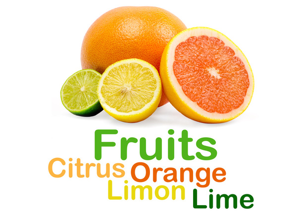 image of a fresh whole lime,lemon and orange isolated on white - Foto, afbeelding