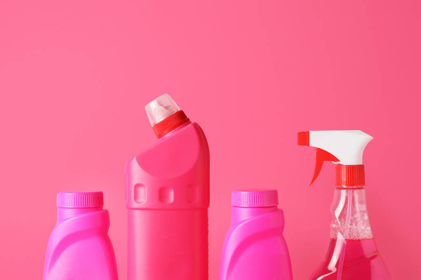 Set of cleaning supplies on color background - Foto, immagini