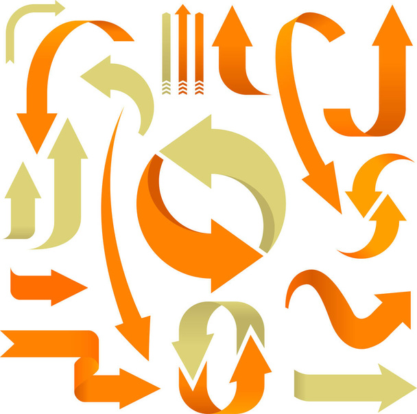Set of 3D arrows in orange and beige. - Vektor, Bild