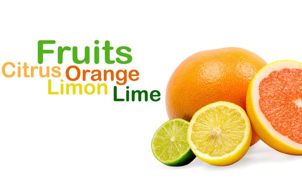 Image of a fresh lime,lemon and orange isolated on white - Valokuva, kuva