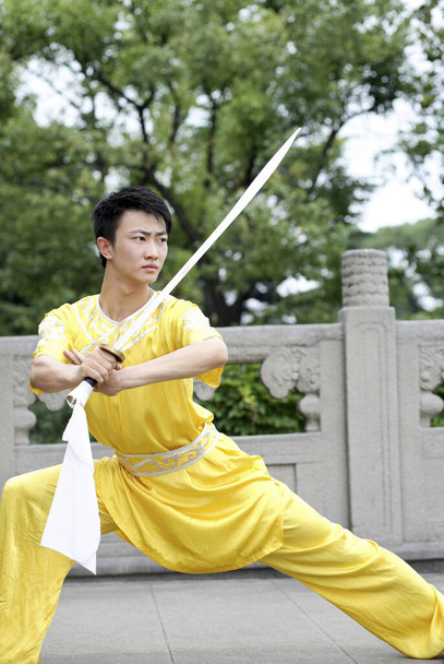 Man practising martial arts with a sword - Photo, image