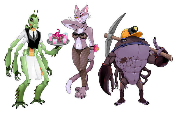 Mutant creatures half animal and human. Vector isolated fantasy characters for role playing game - Vector, Image