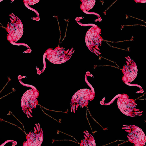 Beautiful watercolor pattern with flamingo for decoration design. Watercolor animalistic background. Watercolor illustration. Tropical illustration. Wildlife seamless pattern - Photo, Image