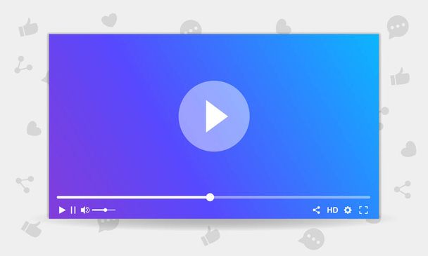Colorful Mockup Template on Gray Background with Light Blue Gradient. Life stream video player concept. Streaming interface. Frame for Blogging Video service interface Online media Vector Illustration - Vektor, kép