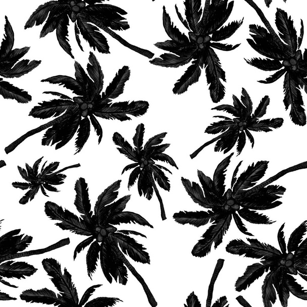 Watercolor seamless pattern with palms in modern style. Watercolor botanical design. Tropical color print. Exotic tropical palm tree. Exotic jungle wallpaper. Great design for any purposes. - Valokuva, kuva
