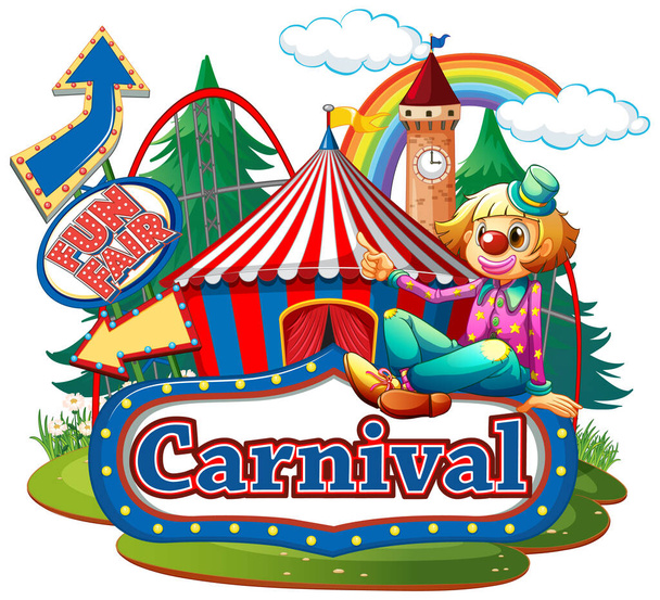 Scene with clown at the carnival on white background illustration - Vector, Image