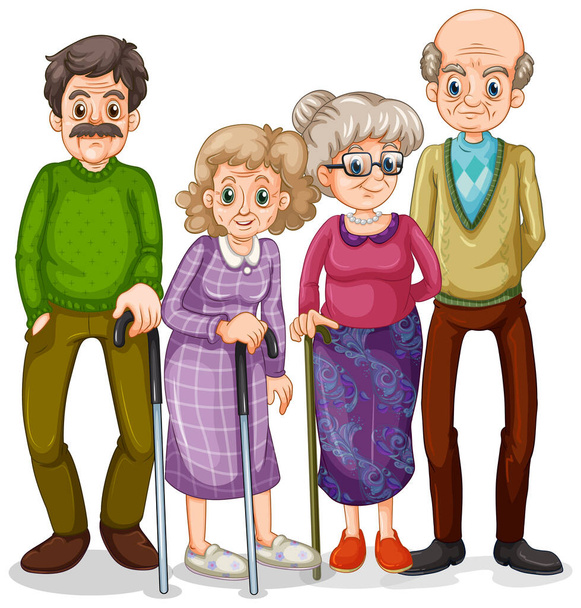 Grandmothers and grandfathers on white background illustration - Vector, Image