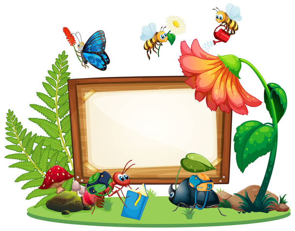 Дизайн кордону з комахами на фоні саду ілюстрація
 - Вектор, зображення