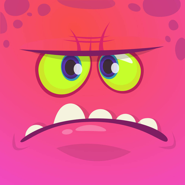Angry cartoon monster face. Vector Halloween pink monster character - Vektor, kép