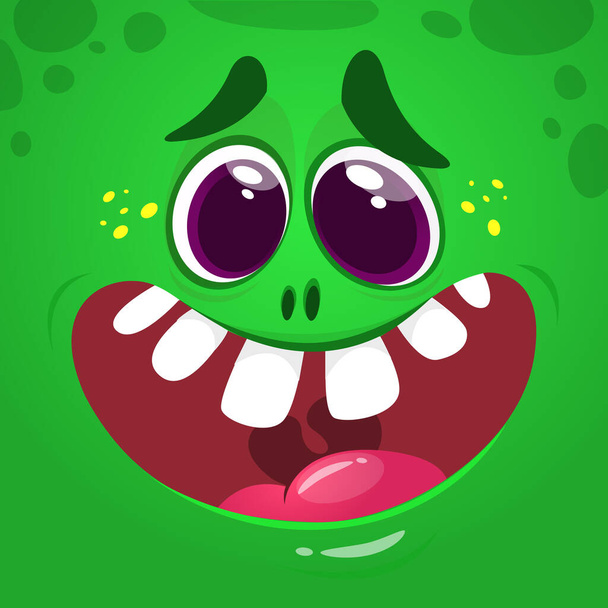 Cool and funny cartoon monster face. Vector illustration of green monster.  - Vektor, Bild